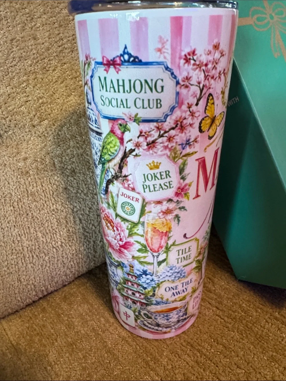 Mahjong With Mahgirls Skinny Pink Floral Tumbler